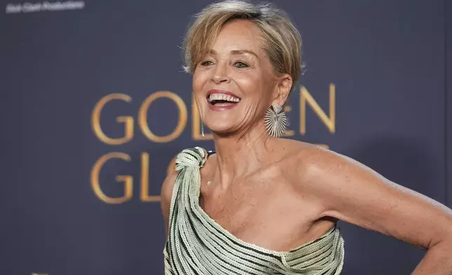 Sharon Stone poses in the press room during the 82nd Golden Globes on Sunday, Jan. 5, 2025, at the Beverly Hilton in Beverly Hills, Calif. (AP Photo/Chris Pizzello)