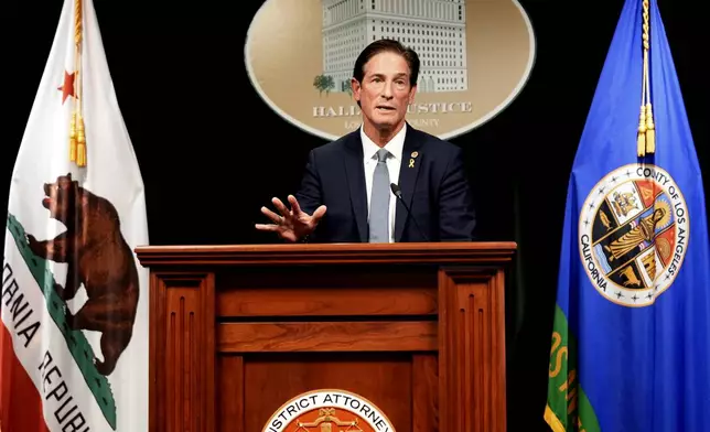 Los Angeles County District Attorney Nathan Hochman talks about the resentencing of Erik and Lyle Menendez for the murders of their parents decades ago during a news conference in downtown Los Angeles, Friday, Jan. 3, 2025. (AP Photo/Damian Dovarganes)