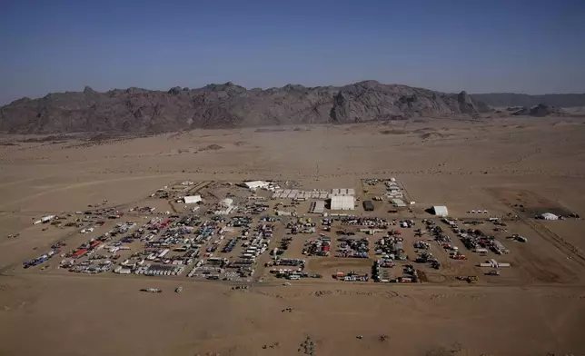 A overview of the bivouac camp during the stage one of the Dakar Rally in Bisha, Saudi Arabia, Saturday, Jan. 4, 2025. (AP Photo/Christophe Ena)