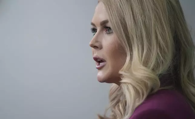White House press secretary Karoline Leavitt speaks during a briefing at the White House, Tuesday, Jan. 28, 2025, in Washington. (AP Photo/Evan Vucci)