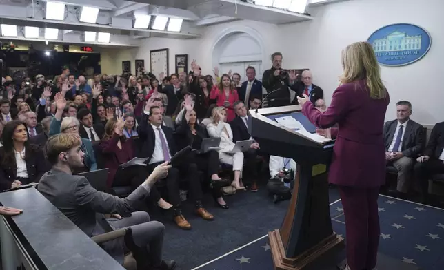White House press secretary Karoline Leavitt speaks during a briefing at the White House, Tuesday, Jan. 28, 2025, in Washington. (AP Photo/Evan Vucci)