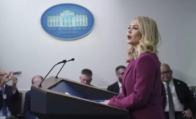 White House press secretary Karoline Leavitt speaks during a briefing at the White House, Tuesday, Jan. 28, 2025, in Washington. (AP Photo/Evan Vucci)