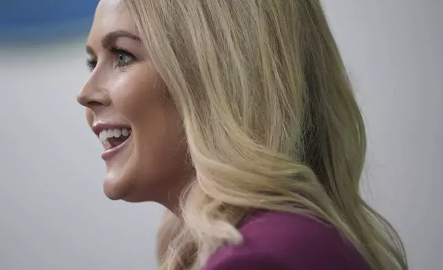 White House press secretary Karoline Leavitt speaks during a briefing at the White House, Tuesday, Jan. 28, 2025, in Washington. (AP Photo/Evan Vucci)