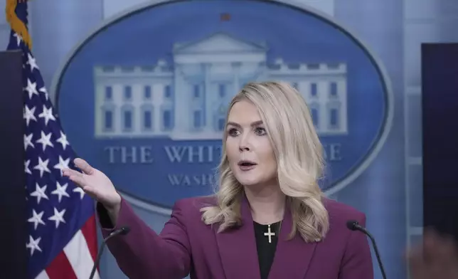 White House press secretary Karoline Leavitt speaks with reporters in the James Brady Press Briefing Room at the White House, Tuesday, Jan. 28, 2025, in Washington. (AP Photo/Alex Brandon)