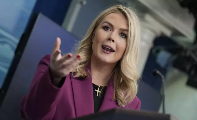 White House press secretary Karoline Leavitt speaks at the daily briefing at the White House in Washington, Tuesday, Jan. 28, 2025. (AP Photo/Ben Curtis)