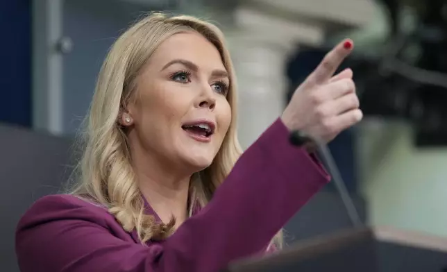 White House press secretary Karoline Leavitt speaks at the daily briefing at the White House in Washington Tuesday, Jan. 28, 2025. (AP Photo/Ben Curtis)