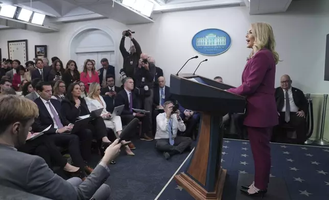 White House press secretary Karoline Leavitt speaks during a briefing at the White House, Tuesday, Jan. 28, 2025, in Washington. (AP Photo/Evan Vucci)