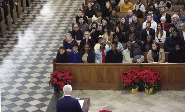 President Joe Biden speaks during an interfaith prayer service for the victims of the deadly New Years truck attack, at St. Louis Cathedral in New Orleans, Monday, Jan. 6, 2025. (AP Photo/Stephanie Scarbrough)