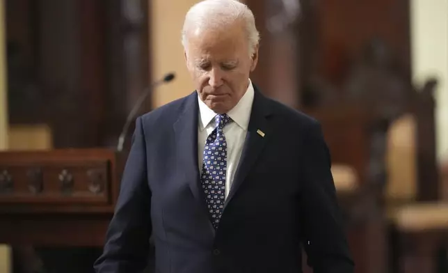 President Joe Biden walks after speaking during an interfaith prayer service for the victims of the deadly New Years truck attack, at St. Louis Cathedral in New Orleans, Monday, Jan. 6, 2025. (AP Photo/Gerald Herbert)