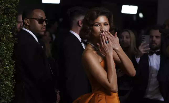 Zendaya arrives at the 82nd Golden Globes on Sunday, Jan. 5, 2025, at the Beverly Hilton in Beverly Hills, Calif. (Photo by Jordan Strauss/Invision/AP)