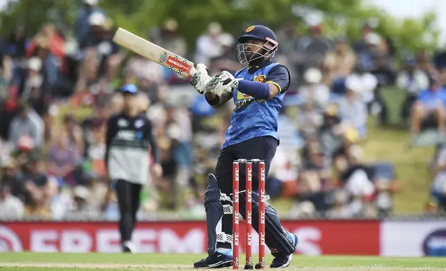 Sri Lanka's Kusal Mendis plays during the 3rd T20 match between New Zealand and Sri Lanka at Saxton Oval in Nelson, New Zealand, Thursday, Jan. 2, 2025. (Chris Symes/Photosport via AP)