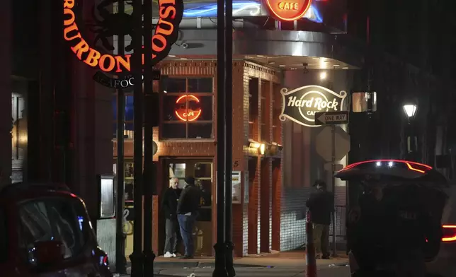 The scene after a vehicle drove into a crowd on New Orleans' Canal and Bourbon Street, Wednesday Jan. 1, 2025. (AP Photo/Gerald Herbert)