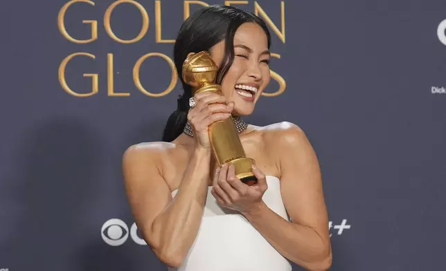 Anna Sawai poses in the press room with the award for best performance by a female actor in a television series - drama for "Shogun" during the 82nd Golden Globes on Sunday, Jan. 5, 2025, at the Beverly Hilton in Beverly Hills, Calif. (AP Photo/Chris Pizzello)