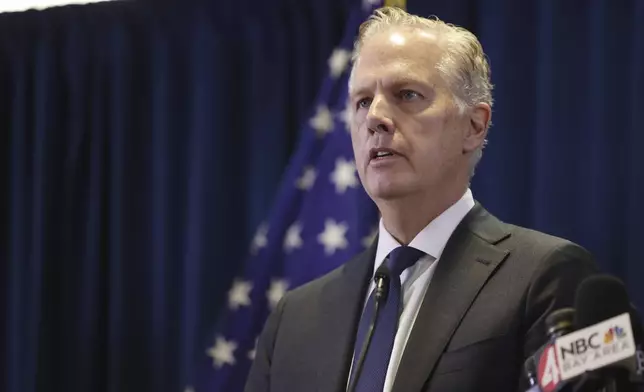 First Assistant United States Attorney Patrick D. Robbins and federal officials hold a news conference announcing the indictment of former Oakland Mayor Sheng Thao on Friday, Jan. 17, 2025 in San Francisco, Calif. (Lea Suzuki/San Francisco Chronicle via AP)