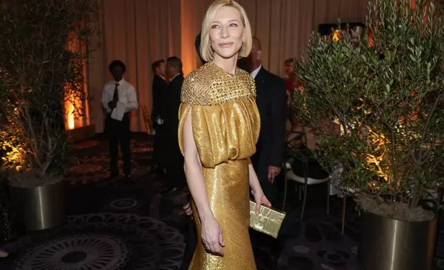 Cate Blanchett arrives at the 82nd Golden Globes on Sunday, Jan. 5, 2025, at the Beverly Hilton in Beverly Hills, Calif. (AP Photo/Chris Pizzello)