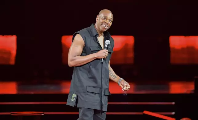 FILE - Comedian Dave Chappelle performs at Madison Square Garden during his 50th birthday celebration week, in New York, Aug. 22, 2023. (Photo by Evan Agostini/Invision/AP File)
