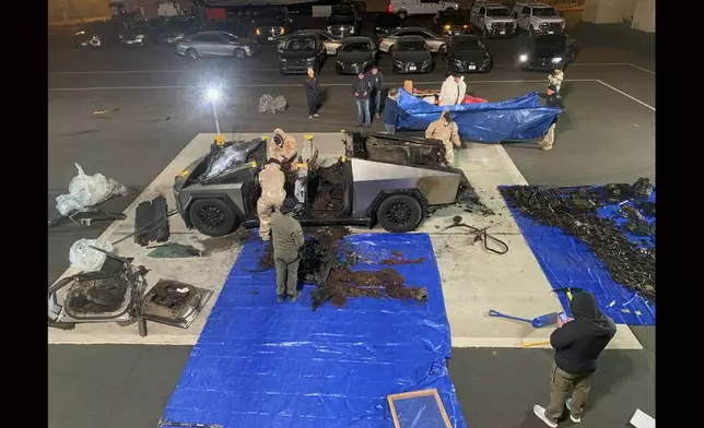 This undated photo, provided by the Las Vegas Police Department shows the Tesla Cybertruck involved in an explosion outside the Trump Hotel in Las Vegas. (Las Vegas Police Department via AP)