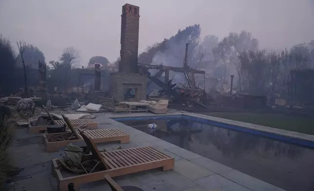 The Palisades Fire ravaged a neighborhood in the Pacific Palisades neighborhood of Los Angeles, Thursday, Jan. 9, 2025. (AP Photo/Damian Dovarganes)