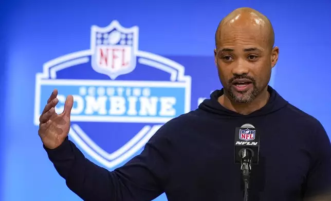 FILE - Atlanta Falcons general manager Terry Fontenot speaks during a press conference at the NFL football scouting combine in Indianapolis, Tuesday, Feb. 27, 2024. (AP Photo/Michael Conroy, File)