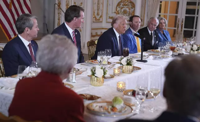 President-elect Donald Trump speaks during a meeting with Republican governors at Mar-a-Lago, Thursday, Jan. 9, 2025, in Palm Beach, Fla. (AP Photo/Evan Vucci)