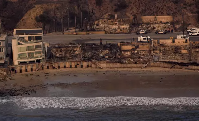 Beach front properties are left destroyed by the Palisades Fire, in this aerial view, Thursday, Jan. 9, 2025 in Malibu, Calif. (AP Photo/Mark J. Terrill)