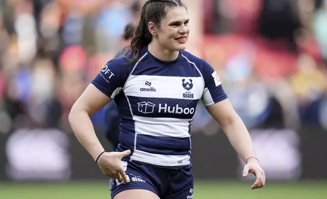 Bristol Bears' Ilona Maher during the Premiership Women's Rugby match between Bristol Bears and Gloucester Hartpury at Ashton Gate, Bristol, England, Sunday Jan. 5, 2025. (Adam Davy/PA via AP)