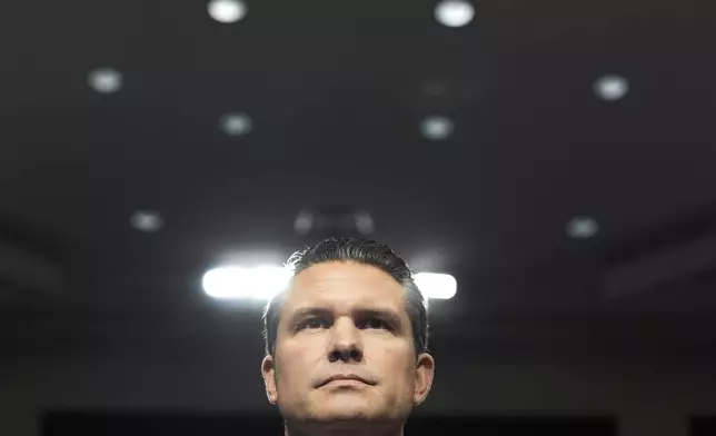 Pete Hegseth, President-elect Donald Trump's choice for defense secretary, appears before the Senate Armed Services Committee for his confirmation hearing, at the Capitol in Washington, Tuesday, Jan. 14, 2025. (AP Photo/Alex Brandon)