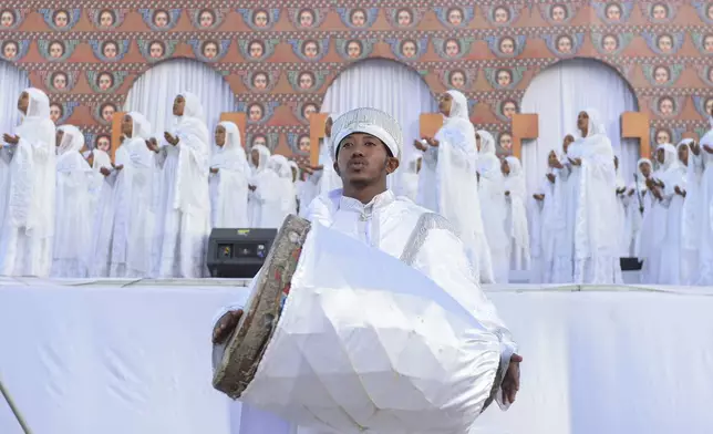 Ethiopian pilgrims pray during a Mass service for Ethiopian Christmas at the Bole Medhane Alem church in Addis Ababa, Ethiopia, Monday, Jan. 6, 2025. (AP Photo)