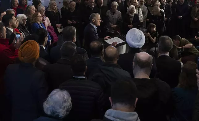 Mark Carney speaks during his Liberal leadership campaign launch in Edmonton, on Thursday Jan. 16, 2025. (Jason Franson/The Canadian Press via AP)