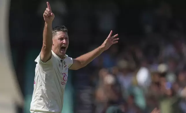 Australia's Beau Webster appeals successfully for the wicket of India's Shubman Gill during play on the second day of the fifth cricket test between India and Australia at the Sydney Cricket Ground, in Sydney, Australia, Saturday, Jan. 4, 2025. (AP Photo/Mark Baker)