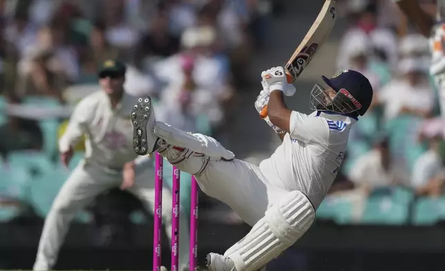 India's Rishabh Pant bats during play on the second day of the fifth cricket test between India and Australia at the Sydney Cricket Ground, in Sydney, Australia, Saturday, Jan. 4, 2025. (AP Photo/Mark Baker)