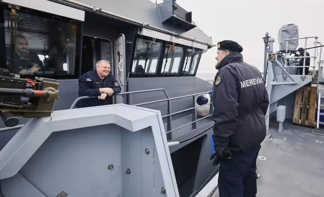 Estonian naval ships sail in the Baltic Sea on Thursday, Jan. 9, 2025, as part of stepped-up NATO patrols in the region following suspected sabotage of undersea cables. (AP Photo/Hendrik Osula)