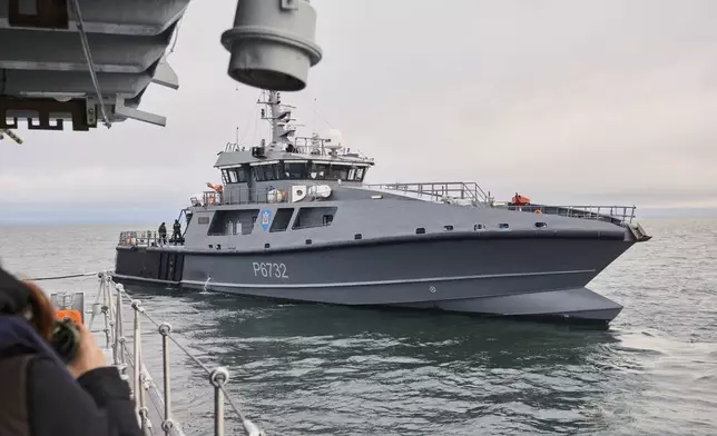 Estonian naval ships sail in the Baltic Sea on Thursday, Jan. 9, 2025, as part of stepped-up NATO patrols in the region following suspected sabotage of undersea cables. (AP Photo/Hendrik Osula)