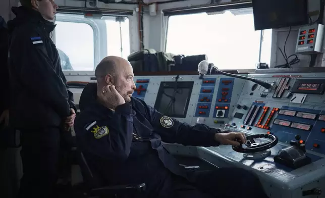 An Estonian naval ship sails in the Baltic Sea on Thursday, Jan. 9, 2025, as part of stepped-up NATO patrols in the region following suspected sabotage of undersea cables. (AP Photo/Hendrik Osula)