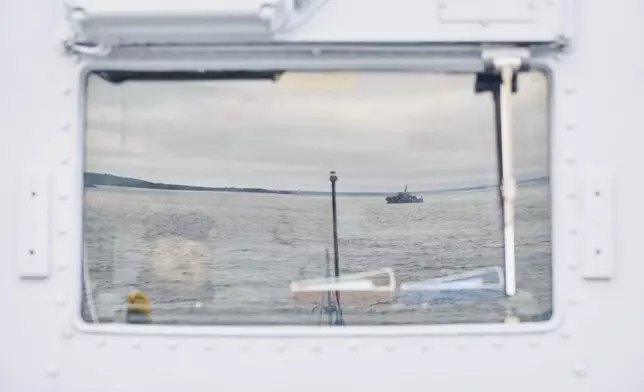 An Estonian naval ship sails in the Baltic Sea on Thursday, Jan. 9, 2025, as part of stepped-up NATO patrols in the region following suspected sabotage of undersea cables. (AP Photo/Hendrik Osula)