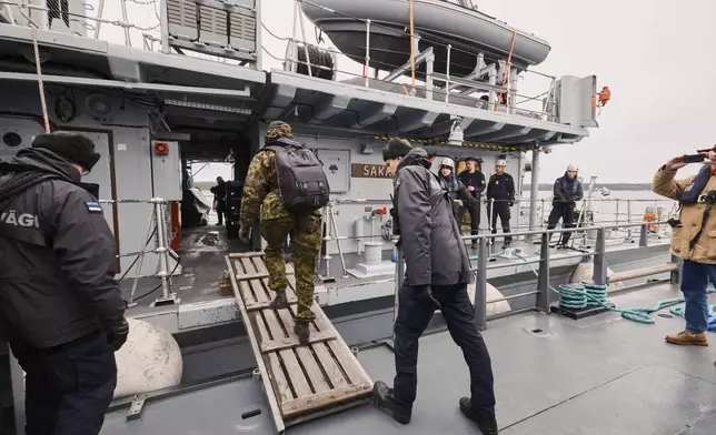 The Estonian navy patrols the Baltic Sea on Thursday, Jan. 9, 2025, as part of stepped-up NATO patrols in the region following suspected sabotage of undersea cables. (AP Photo/Hendrik Osula)