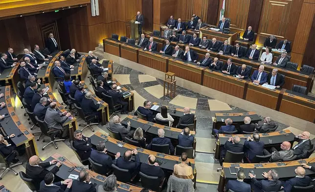 Lebanese lawmakers gather to elect a new president at the parliament building in downtown Beirut, Lebanon, Thursday, Jan. 9, 2025. (AP Photo/Hussein Malla)