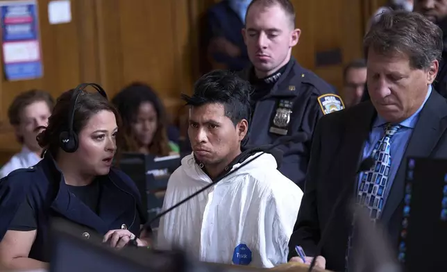 Sebastian Zapeta, accused of setting a woman on fire inside a subway train, appears in court in New York, on Tuesday, Dec. 24, 2024. (Curtis Means/Pool Photo via AP)