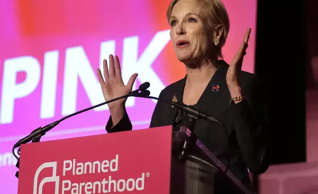 FILE - Cecile Richards, Planned Parenthood's president, addresses an audience during an event in Hooksett, N.H. Jan. 10, 2016, during which Planned Parenthood endorsed Democratic presidential candidate Hillary Clinton in the presidential race. (AP Photo/Steven Senne, File)
