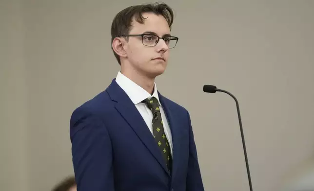 Kevin Carroll appears at district court as he and four other Massachusetts college students made their first appearance on conspiracy and kidnapping charges in Worcester, Mass, Thursday, Jan. 16, 2025. (AP Photo/Robert F. Bukaty)