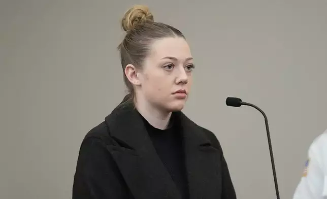 Kelsy Brainard appears district court as she and four other Massachusetts college students made their first appearance on conspiracy and kidnapping charges in Worcester, Mass, Thursday, Jan. 16, 2025. (AP Photo/Robert F. Bukaty)