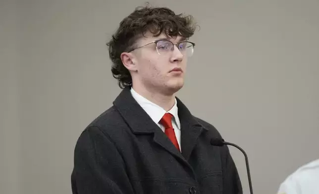 Easton Randall appears at district court as he and four other Massachusetts college students made their first appearance on conspiracy and kidnapping charges in Worcester, Mass, Thursday, Jan. 16, 2025. (AP Photo/Robert F. Bukaty)