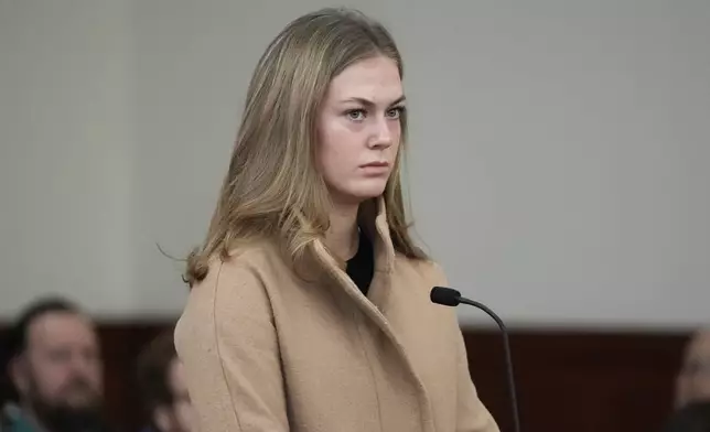 Isabella Trudeau appears at district court as she and four other Massachusetts college students made their first appearance on conspiracy and kidnapping charges in Worcester, Mass, Thursday, Jan. 16, 2025. (AP Photo/Robert F. Bukaty)