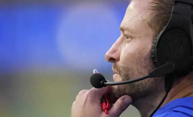 Los Angeles Rams head coach Sean McVay watches from the sideline during the second half of an NFL football game against the Seattle Seahawks, Sunday, Jan. 5, 2025, in Inglewood, Calif. (AP Photo/Mark J. Terrill)