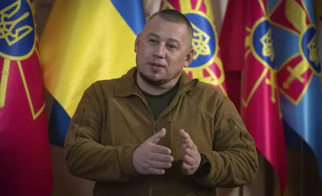 Deputy Head of the Ukrainian President's Office, Col. Pavlo Palisa, speaks during an interview with The Associated Press in Kyiv, Ukraine, Wednesday, Jan. 22, 2025. (AP Photo/Efrem Lukatsky)