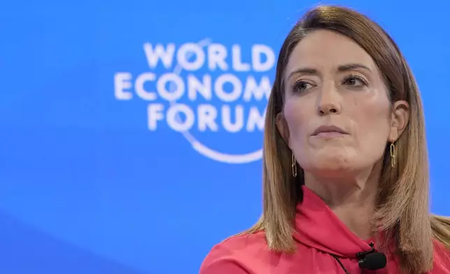 European Parliament President Roberta Metsola attends the Annual Meeting of World Economic Forum in Davos, Switzerland, Thursday, Jan. 23, 2025. (AP Photo/Markus Schreiber)