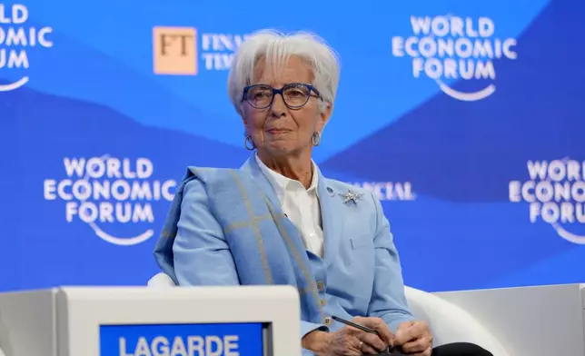 ECP President Christine Lagarde attends the Annual Meeting of World Economic Forum in Davos, Switzerland, Wednesday, Jan. 22, 2025. (AP Photo/Markus Schreiber)
