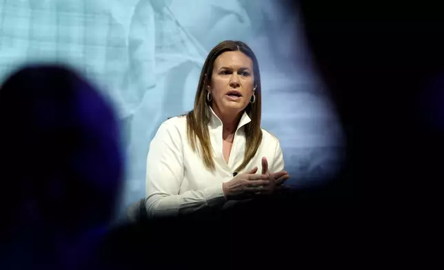 Arkansas Gov. Sarah Huckabee Sanders attends the Annual Meeting of World Economic Forum in Davos, Switzerland, Wednesday, Jan. 22, 2025. (AP Photo/Markus Schreiber)