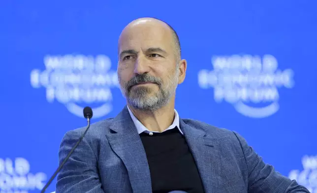 Uber CEO Dara Khosrowshahi attends the Annual Meeting of World Economic Forum in Davos, Switzerland, Thursday, Jan. 23, 2025. (AP Photo/Markus Schreiber)