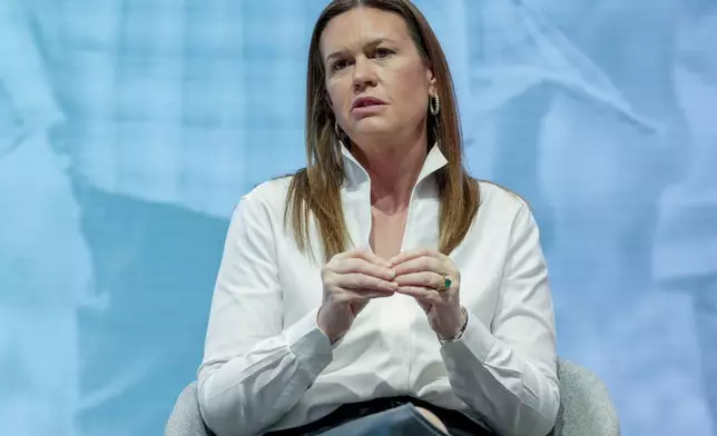 Arkansas Gov. Sarah Huckabee Sanders attends the Annual Meeting of World Economic Forum in Davos, Switzerland, Wednesday, Jan. 22, 2025. (AP Photo/Markus Schreiber)